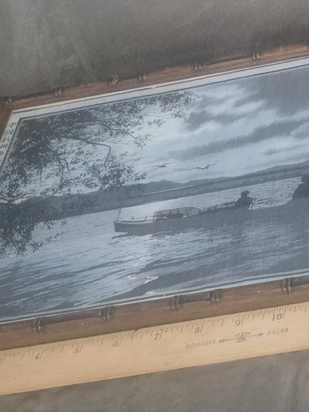 Vintage Hwa Cheng Silk Weaving Factory China Framed Silk Landscape Bamboo Frame